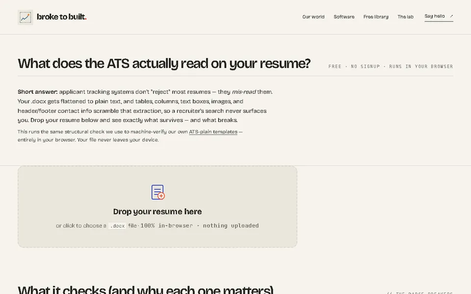 Screenshot of ATS resume checker