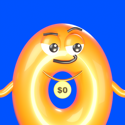 Unfunded mascot: a smug orange zero wearing a $0 chain